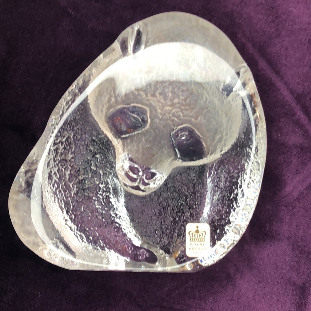 Mats Jonasson Royal Krona Sweden Lead Crystal Panda Bear Sculpture Paperweight - Picture 3 of 8